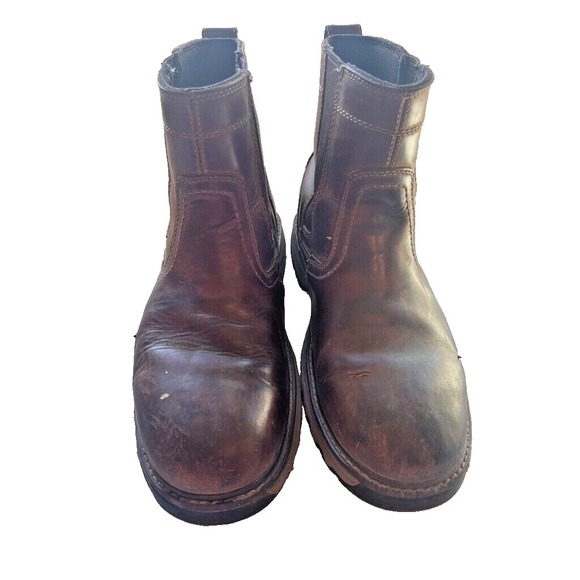 Caterpillar Pelton Leather Brown Safety‎ Boots Men\'s 12 CAT Work Gusset Pull On main image 5